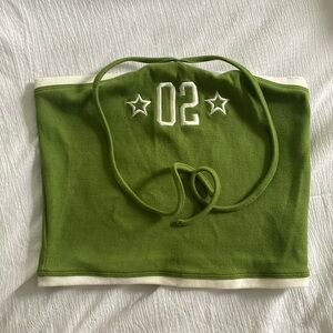 Green halter neck tube top